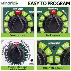 Raindrip R675CT Analog 3-Dial Water, Sprinkler Timer with Rain Delay for Drip Irrigation, Garden, Self-Watering