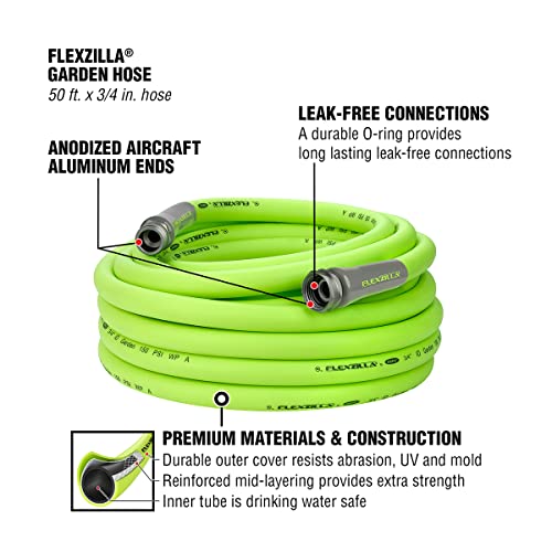 Flexzilla Garden Hose 3/4 in. x 50 ft., Heavy Duty, Lightweight, Drinking Water Safe, ZillaGreen - HFZG650YW-E