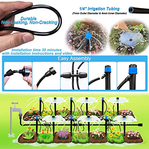 AWOWZ Drip Irrigation Kit, 111.5FT Adjustable Garden Watering System, Patio Misting Plant Watering System with 1/4''Tubing Hose and Drip Connectors, Complete Irrigation System for Raised Garden Bed, Yard,Lawn