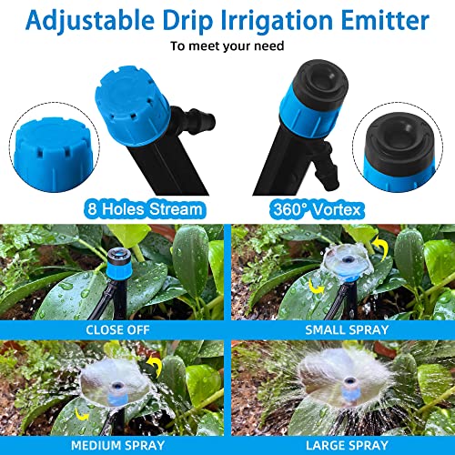 AWOWZ Drip Irrigation Kit, 111.5FT Adjustable Garden Watering System, Patio Misting Plant Watering System with 1/4''Tubing Hose and Drip Connectors, Complete Irrigation System for Raised Garden Bed, Yard,Lawn