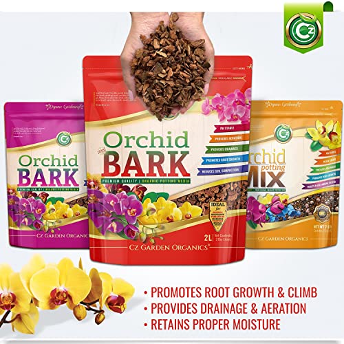 Organic Orchid Potting Bark - Made in USA Premium Mini Bark Garden Soil Amendment Mix for Proper Root Development of Phalaenopsis, Cattleyas, Indoor/Outdoor Plants, Reptile Terrarium Bedding and more!