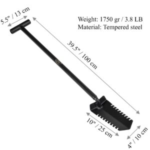 CKG Metal Detecting Shovel Digging Tool with Double Serrated Blade – Heavy Duty Digger Garden Root Cutter T-Handle Spade for Professional Landscapers Lawn Gardeners Relic & Gold Prospecting - Black