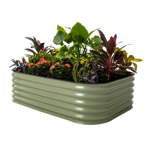 Vego garden Raised Garden Bed Kits, 17" Tall 6 in 1 Modular Metal Raised Planter Bed for Vegetables Flowers Patio Ground Planter Box-Olive Green