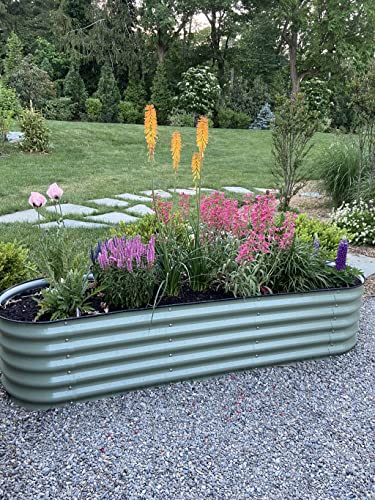 Vego garden Raised Garden Bed Kits, 17" Tall 6 in 1 Modular Metal Raised Planter Bed for Vegetables Flowers Patio Ground Planter Box-Olive Green