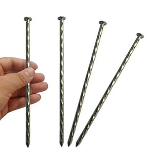 50 pack – 8″ solid galvanized non-rust metal garden stakes, spiral landscape edging spikes/anchors, for paver edging, weed barriers, turf, house construction, carpentry nail, tent, anchoring spikes