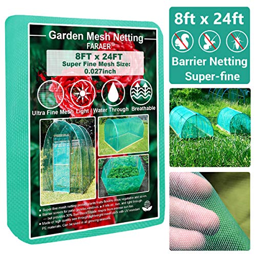 Garden Barrier Netting, Plant Covers 8x24ft Extra Fine Mesh 30% Sun Net Green Sunblock Mesh Shade Protection Netting for Vegetable Fruits Flowers Crops Row Cover Raised Bed Screen Against Birds Animal