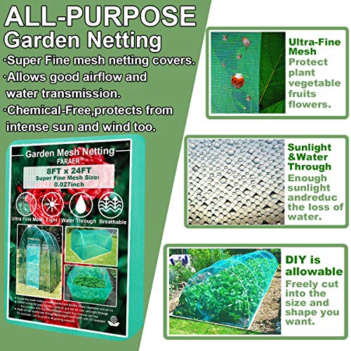 Garden Barrier Netting, Plant Covers 8x24ft Extra Fine Mesh 30% Sun Net Green Sunblock Mesh Shade Protection Netting for Vegetable Fruits Flowers Crops Row Cover Raised Bed Screen Against Birds Animal