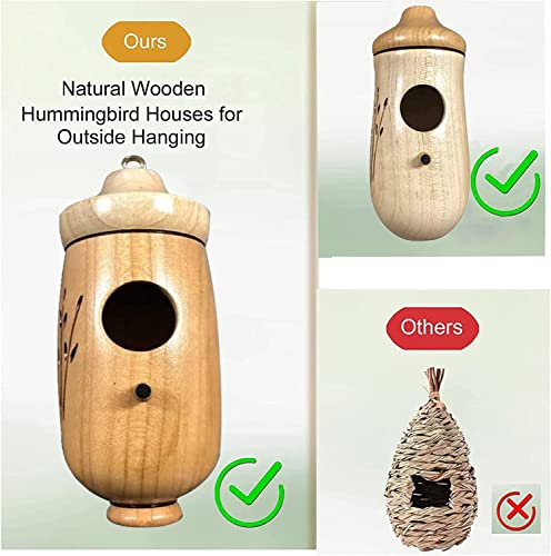 3Pcs Hummingbird House, Wooden Hummingbird House for Outside Hanging, Cute Humming Bird Nest with Hemp Ropes, Hanging Bird Houses for Outdoor Garden Home Decor, Nesting Birdhouse Nature Lovers Gift(B)