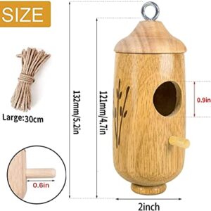 3Pcs Hummingbird House, Wooden Hummingbird House for Outside Hanging, Cute Humming Bird Nest with Hemp Ropes, Hanging Bird Houses for Outdoor Garden Home Decor, Nesting Birdhouse Nature Lovers Gift(B)