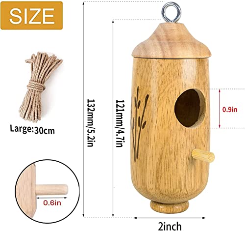 3Pcs Hummingbird House, Wooden Hummingbird House for Outside Hanging, Cute Humming Bird Nest with Hemp Ropes, Hanging Bird Houses for Outdoor Garden Home Decor, Nesting Birdhouse Nature Lovers Gift(B)