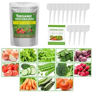 organic heirloom vegetable seeds kit, 13 varieties packets|6000+ seeds for planting, non-gmo, spinach, broccoli, tomato, lettuce, pumpkin, carrot, beet, squash, peas, cucumber, arugula and more