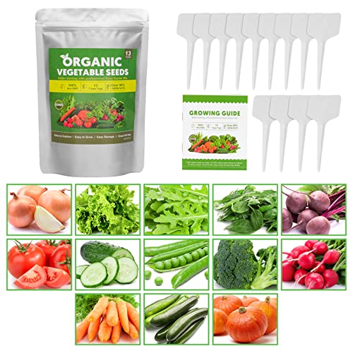 Organic Heirloom Vegetable Seeds Kit, 13 Varieties Packets|6000+ Seeds for Planting, Non-GMO, Spinach, Broccoli, Tomato, Lettuce, Pumpkin, Carrot, Beet, Squash, Peas, Cucumber, Arugula and More