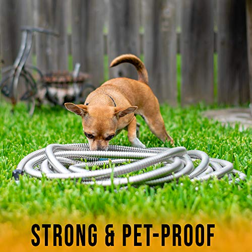 Tardigrade Steel Hose - Garden Hose 50 FT - Made of Metal - Heavy Duty Stainless Steel - Outdoor Water Hoses, Flexible, Lightweight, Brass, Dog Chew Crush Proof, No Kink, Durable Lawn Tool