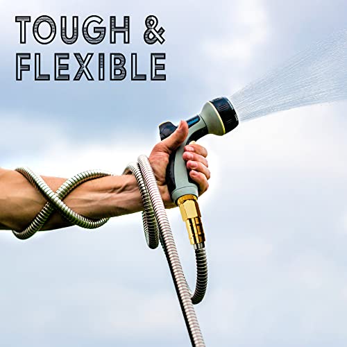 Tardigrade Steel Hose - Garden Hose 50 FT - Made of Metal - Heavy Duty Stainless Steel - Outdoor Water Hoses, Flexible, Lightweight, Brass, Dog Chew Crush Proof, No Kink, Durable Lawn Tool