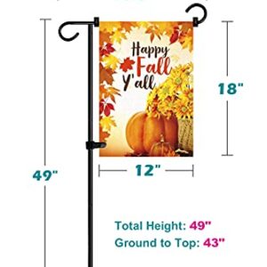 Koutemie 49 Inch Extra Tall Garden Flag Stand Holder Pole with 5 Prong Bases for 12 x 18 Outside Fall Yard Flags Décor, Matte Black