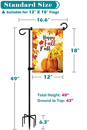 Koutemie 49 Inch Extra Tall Garden Flag Stand Holder Pole with 5 Prong Bases for 12 x 18 Outside Fall Yard Flags Décor, Matte Black