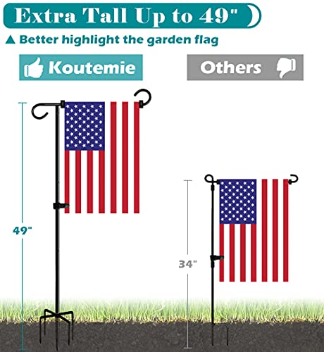 Koutemie 49 Inch Extra Tall Garden Flag Stand Holder Pole with 5 Prong Bases for 12 x 18 Outside Fall Yard Flags Décor, Matte Black