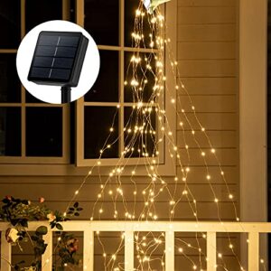 solar lights outdoor garden, 200 led 10 strand watering can light, waterproof solar waterfall lights with 8 lighting modes for patio yards pathway tree vines lawn holiday party decor