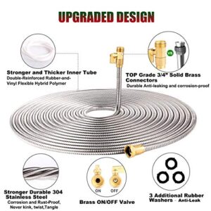 kegemor Garden Hose 100 ft-Metal Water Hose -Flexible Lightweight Outdoor Yard Strong Durable Heavy Duty 304 Stainless Steel Hose Pipe with 10-Way Nozzle, Solid 3/4" Brass Connectors, No Kink Hose