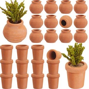 16 pcs small mini clay pots 0.6 inch terracotta pot small flower pot for crafts doll house flower pots for diy garden plants and office desktop windowsill decoration 2 styles