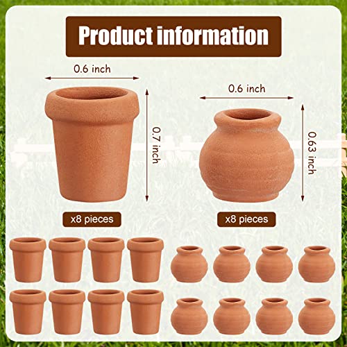 16 PCS Small Mini Clay Pots 0.6 Inch Terracotta Pot Small Flower Pot for Crafts Doll House Flower Pots for DIY Garden Plants and Office Desktop Windowsill Decoration 2 Styles