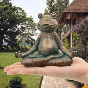 nacome meditating frog miniature figurine,zen yoga frog garden statue ornament- indoor/outdoor garden sculpture for fairy garden,home, patio,deck,porch yard art decoration,5 inch(copper)