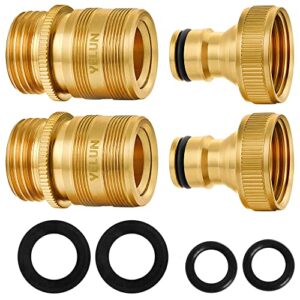 yelun garden hose quick connect solid brass 3/4 inch ght external thread easy connect fittings no-leak water hose male quick connector and female product adapters (2 sets)