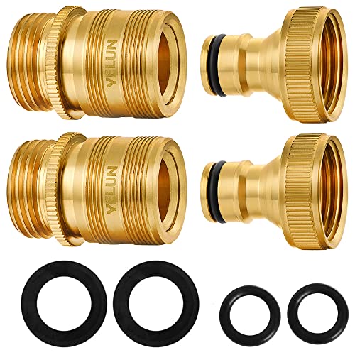 YELUN Garden Hose Quick Connect Solid Brass 3/4 inch GHT External Thread Easy Connect Fittings No-Leak Water Hose Male Quick Connector and Female product adapters (2 SETS)