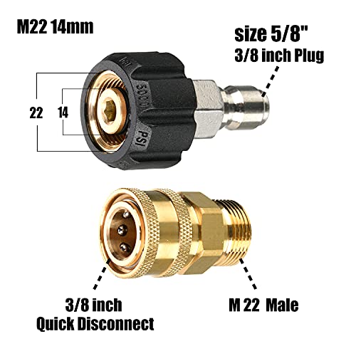 Tool Daily Pressure Washer Adapter Set, M22 to 3/8 Inch Quick Connect, 3/4 Inch to Quick Disconnect, Male M22 Hose Adapter, 9-Pack