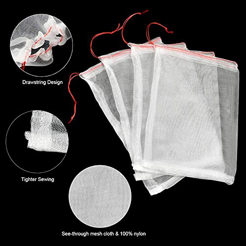 50pcs Bird Netting Bags, Fruit Protection Bags Mesh, Garden Insect Net Bags with Drawstring, 6" X 10" Mosquito Netting Bag Garden Pest Barrier for Protecting Plant Fruits Trees Vegetables and Flower.