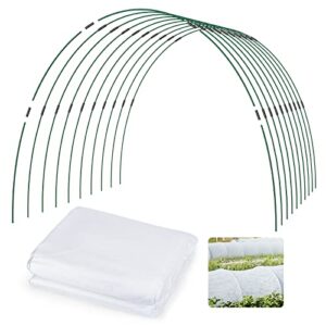 novdeco plant covers freeze protection with 12 set garden hoops & 10 x 30 ft frost cloth & 36 clips for winter frost protection, raised bed, garden stakes, greenhouse