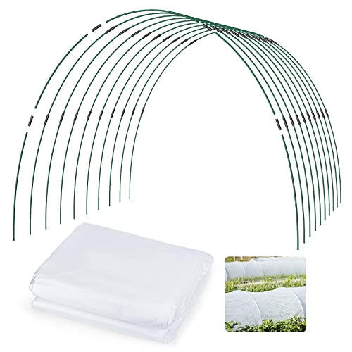 NovDeco Plant Covers Freeze Protection with 12 Set Garden Hoops & 10 x 30 Ft Frost Cloth & 36 Clips for Winter Frost Protection, Raised Bed, Garden Stakes, Greenhouse