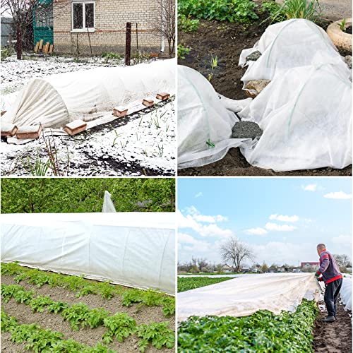 NovDeco Plant Covers Freeze Protection with 12 Set Garden Hoops & 10 x 30 Ft Frost Cloth & 36 Clips for Winter Frost Protection, Raised Bed, Garden Stakes, Greenhouse