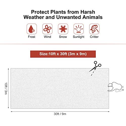 NovDeco Plant Covers Freeze Protection with 12 Set Garden Hoops & 10 x 30 Ft Frost Cloth & 36 Clips for Winter Frost Protection, Raised Bed, Garden Stakes, Greenhouse