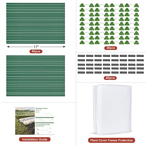 NovDeco Plant Covers Freeze Protection with 12 Set Garden Hoops & 10 x 30 Ft Frost Cloth & 36 Clips for Winter Frost Protection, Raised Bed, Garden Stakes, Greenhouse