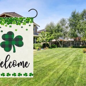 St.Patrick's Day Garden Flag Shamrock Clover Welcome Flags Double Sided Happy Saint Patty's Day Irish Small Mini Burlap Yard Flag for Outside Decoration(ONLY FLAG,12x18 Inch ) (Shamrock)