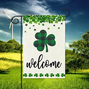 St.Patrick's Day Garden Flag Shamrock Clover Welcome Flags Double Sided Happy Saint Patty's Day Irish Small Mini Burlap Yard Flag for Outside Decoration(ONLY FLAG,12x18 Inch ) (Shamrock)