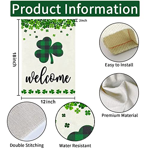 St.Patrick's Day Garden Flag Shamrock Clover Welcome Flags Double Sided Happy Saint Patty's Day Irish Small Mini Burlap Yard Flag for Outside Decoration(ONLY FLAG,12x18 Inch ) (Shamrock)