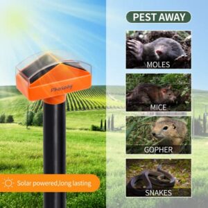 Phosooy Solar Mole Repellent, 4 Pack Gopher Sonic Spikes, Waterproof Rodent Deterrent Devices to Get Rid of Moles in Your Yard Garden Lawn Home Outdoor