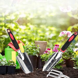 Garden Tool Set, 3PCS Heavy Duty Aluminum Gardening Tools with Soft Non-Slip Ergonomic Handle, Including Hand Trowel, Transplant Trowel and Cultivator Hand Rake Perfect for Planting, Digging, Weeding