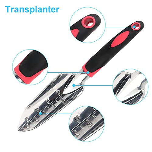 Garden Tool Set, 3PCS Heavy Duty Aluminum Gardening Tools with Soft Non-Slip Ergonomic Handle, Including Hand Trowel, Transplant Trowel and Cultivator Hand Rake Perfect for Planting, Digging, Weeding