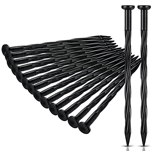 150 Pack 8 Inch Plastic Edging Nails Spiral Landscape Edging Stakes Anchoring Garden Spikes Ground Stakes Lawn Spikes for Paver Edging, Weed Barriers, Turf, House Construction(Black)