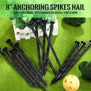 150 Pack 8 Inch Plastic Edging Nails Spiral Landscape Edging Stakes Anchoring Garden Spikes Ground Stakes Lawn Spikes for Paver Edging, Weed Barriers, Turf, House Construction(Black)