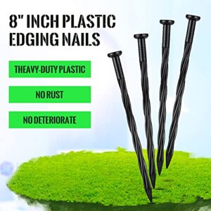 150 Pack 8 Inch Plastic Edging Nails Spiral Landscape Edging Stakes Anchoring Garden Spikes Ground Stakes Lawn Spikes for Paver Edging, Weed Barriers, Turf, House Construction(Black)