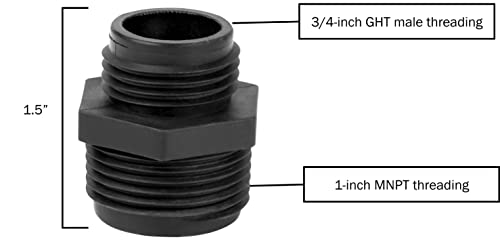 Little Giant GH-1 1-Inch MNPT by 0.75-Inch GHT Garden Hose Reducer/Adapter for Sump, Utility, Pond or Hydroponic Pumps, Black, 599030