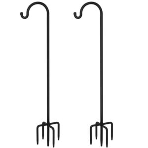 feed garden shepards hooks for outdoor bird feeder pole 76 inch adjustable tall heavy duty shepherds hooks for hanging plant baskets, solar lights, wedding decor, lanterns, black (2 pack)