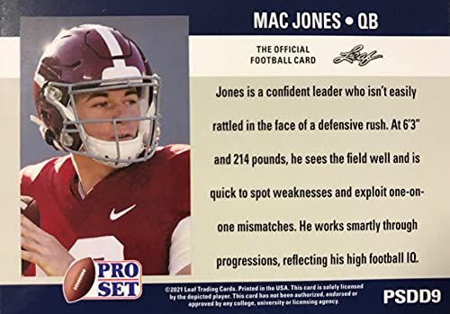 Mac Jones 2021 Pro Set DRAFT DAY Short Printed Mint Rookie Year Card #PSDD9 picturing this First Round New England Patriots Pick in his Red Alabama Jersey