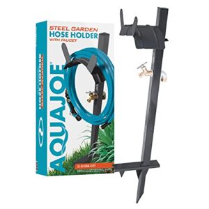 aqua joe sj-shsbb-gry steel garden hose stand with solid brass faucet, w/quick install anchor base
