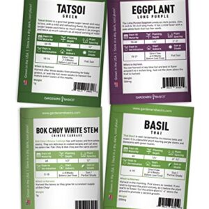 Asian Vegetable Seeds for Planting 8 Packets Bok Choy, Michihili (Napa) Chinese Cabbage, Tatsoi, Onion, White Radish, Serrano, Eggplant for Your Non GMO Heirloom Vegetable Garden by Gardeners Basics