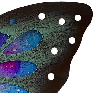 LIFFY Metal Butterfly Wall Decor 15inch Blue Butterfly Outdoor Art Hanging Glass Wall Decorations for Garden Fence Patio